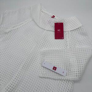 IC Collection Cowl Neck 3/4 Sleeve See Through‎ Fabric Top, Size XS, White